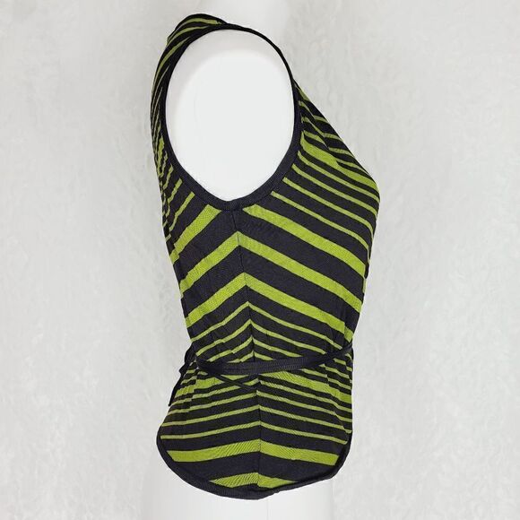 The Works Saks Fifth Avenue faux wrap shirt with tie waist Size Small brown gree - Picture 4 of 5